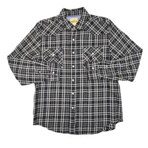 Roebuck‎ & Co. Black Plaid Pearl Snap Western Shirt Size Large 100% Cotton